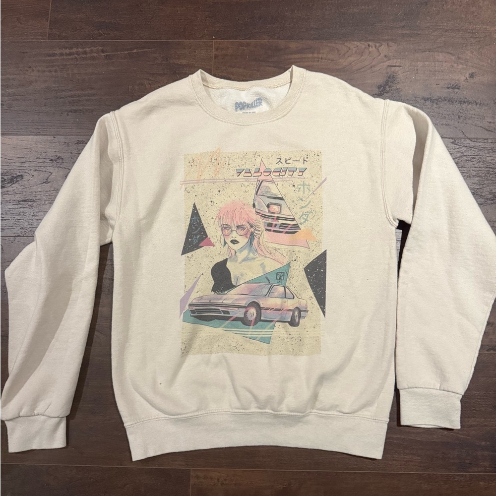 Retro Graphic Cream Crewneck Sweater